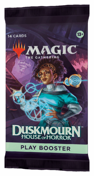 Magic: The Gathering Duskmourn booster pack met horror‑illustratie
