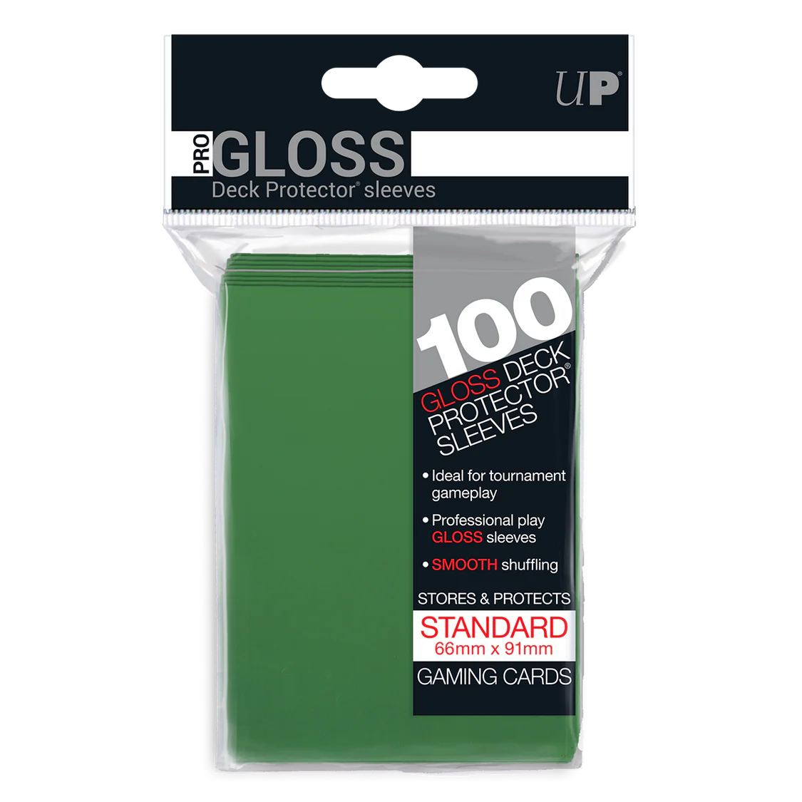 “Ultra PRO PRO‑Gloss Standard Deck Protector Sleeves Groen – glanzende voorkant en matte achterkant voor standaardformaat kaarten”