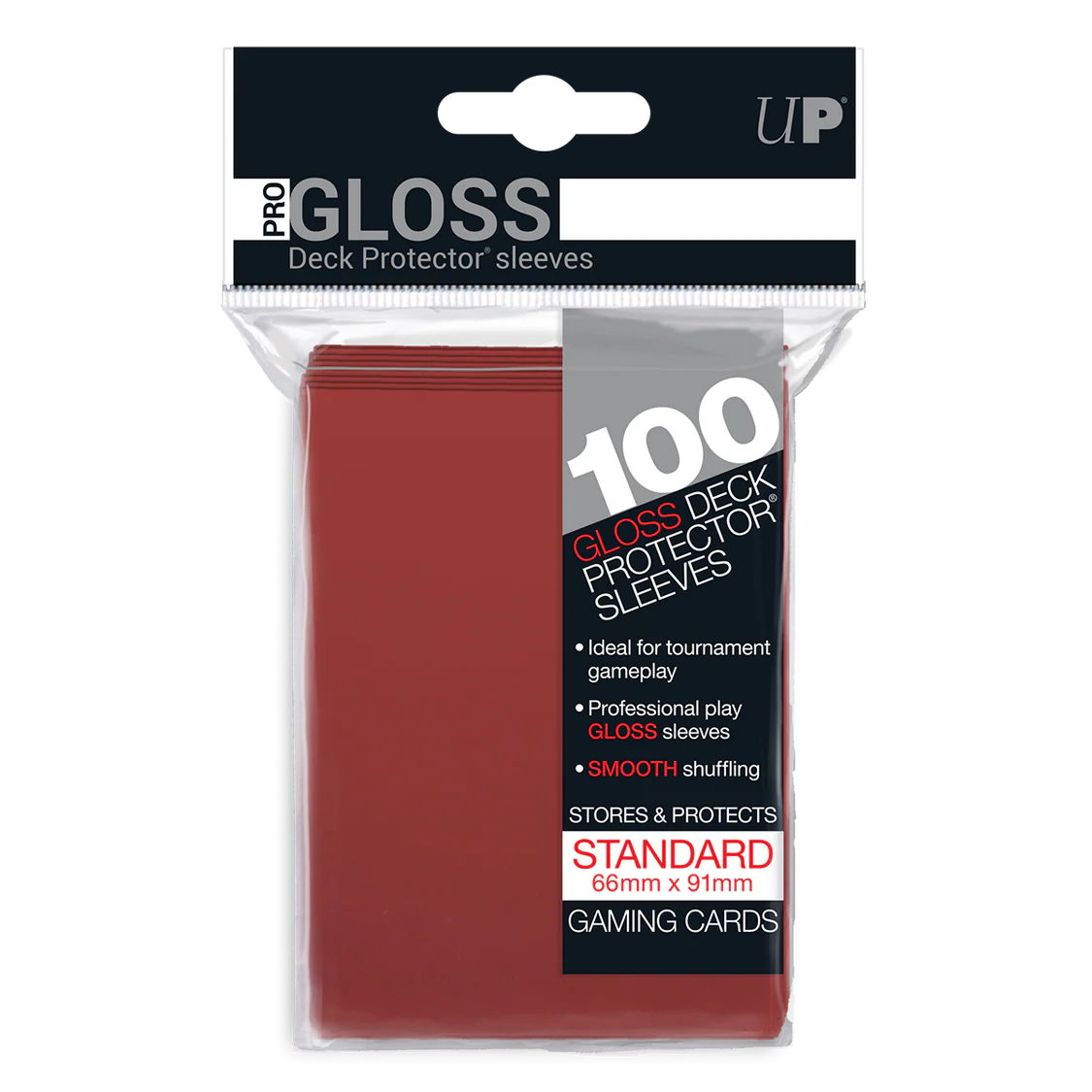 “Ultra PRO PRO‑Gloss Standard Deck Protector Sleeves Rood – glanzende voorkant en matte achterkant voor standaardformaat kaarten”