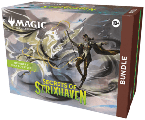 Magic the Gathering Secrets of Strixhaven Bundle met box, boosters en accessoires.