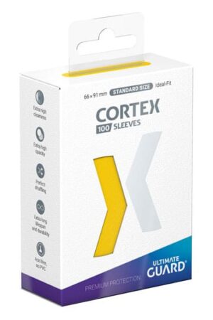Ultimate Guard Cortex Sleeves Standard Size – gele sleeves met textuur achterkant en heldere voorkant, 100 stuks.”