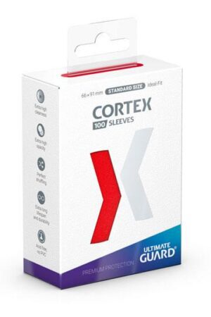 Ultimate Guard Cortex Sleeves Standard Size – rode sleeves met textuur achterkant en heldere voorkant, 100 stuks.