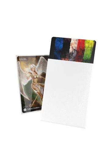 Witte Ultimate Guard Cortex TCG‑sleeves met transparante voorkant en gripvaste textuur, verpakking van 100.