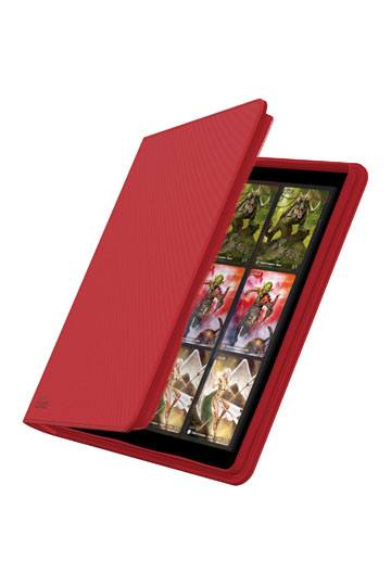 Zipfolio 480 Red half open — Half geopende Ultimate Guard Zipfolio 480 Red met zicht op Xenoskin‑textuur en binnenpagina’s