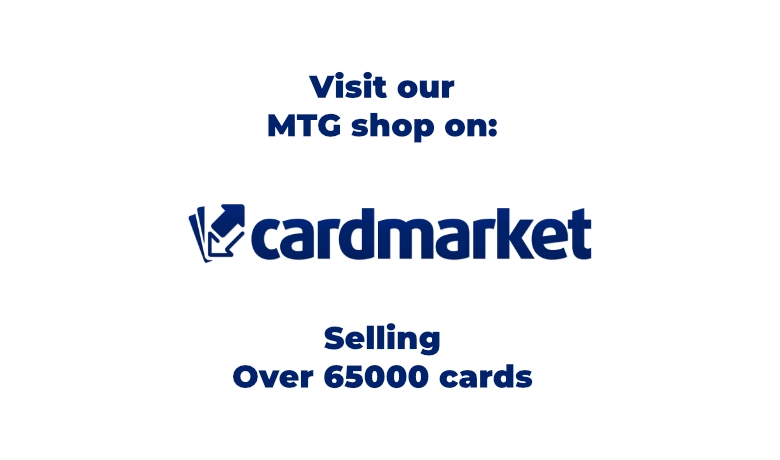 Banner van The Archivist Tavern met Magic: The Gathering producten en link naar onze Cardmarket‑shop